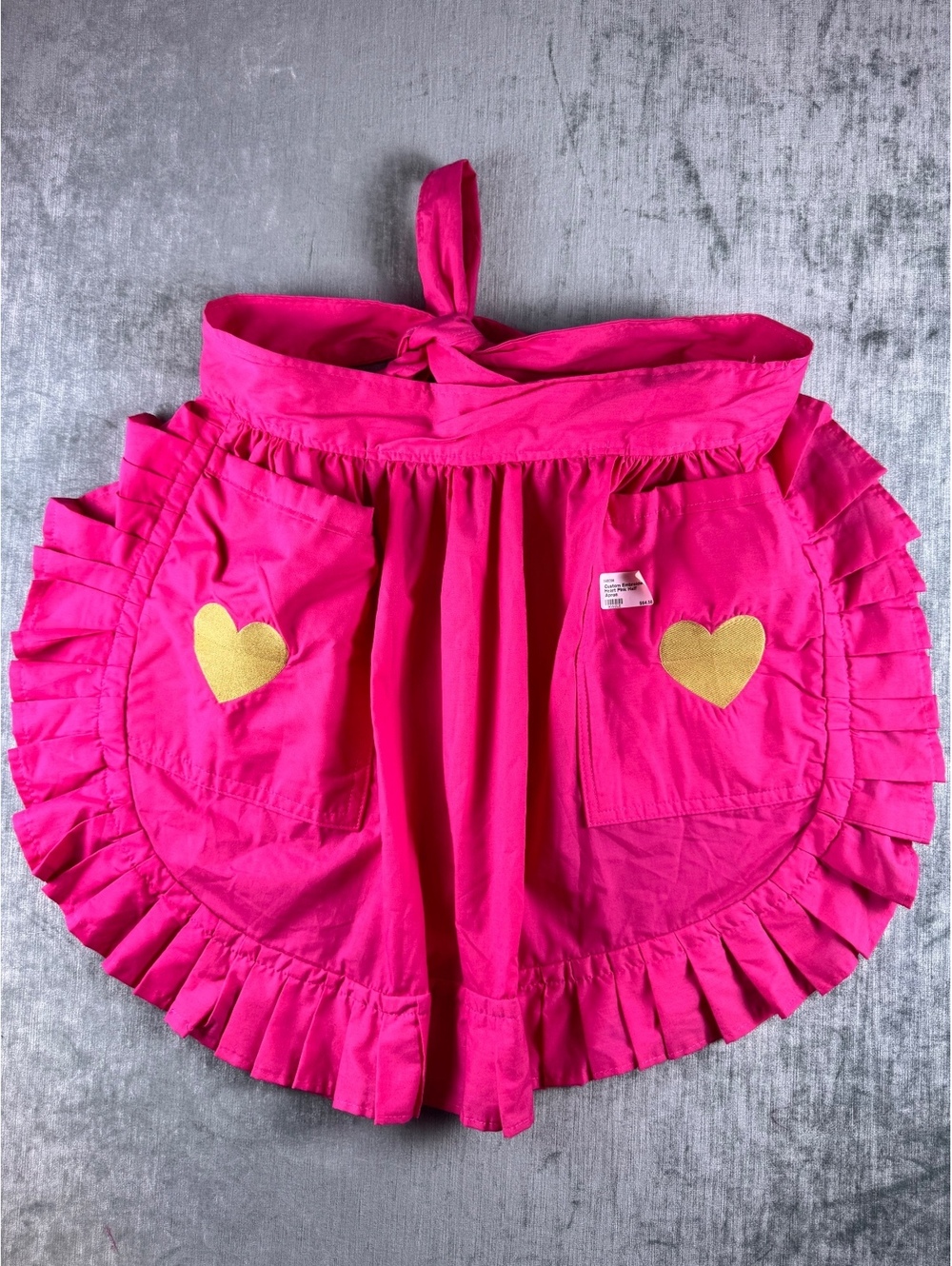 Flirty Aprons pink gold heart ruffle half apron
